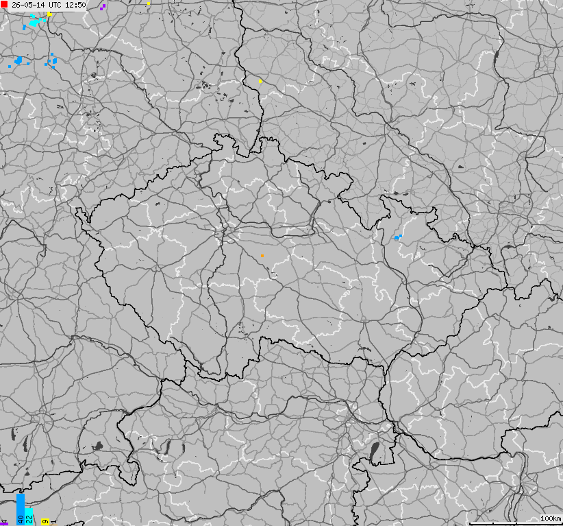 Mapa wyładowań atmosferycznych na obszarze Republiki Czeskiej
