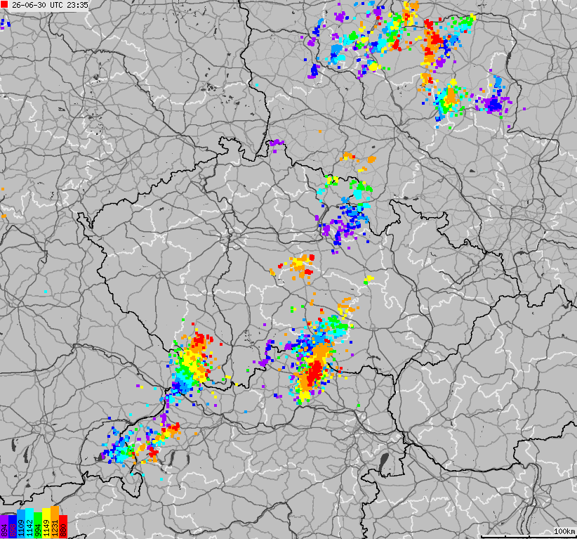 Map of lightnings across Czech Republic