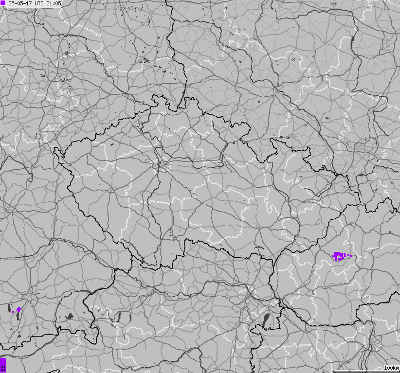 Map of lightnings across Czech Republic