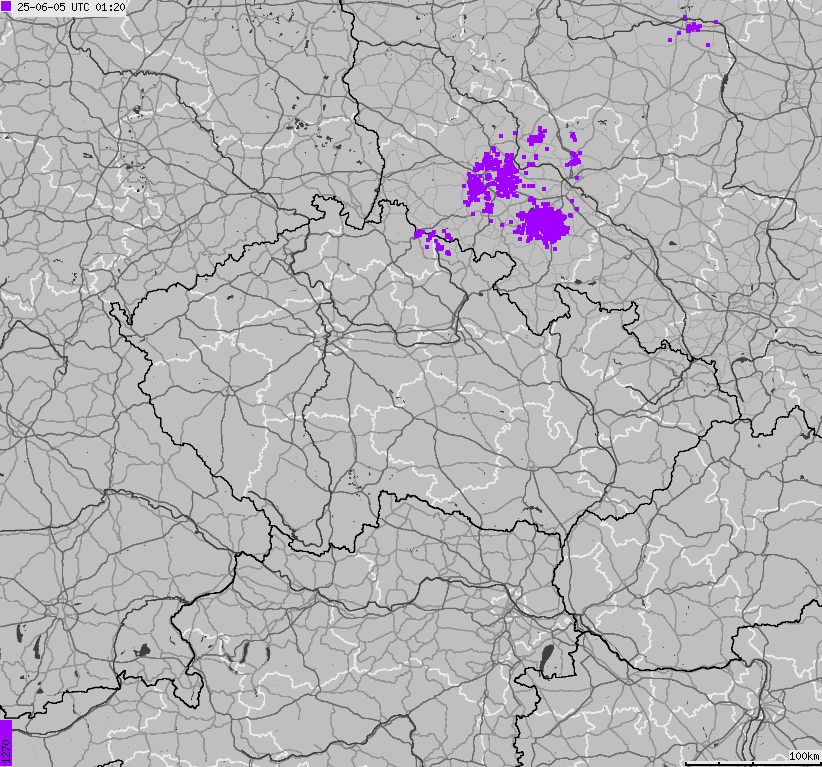 Mapa wyładowań atmosferycznych na obszarze Republiki Czeskiej