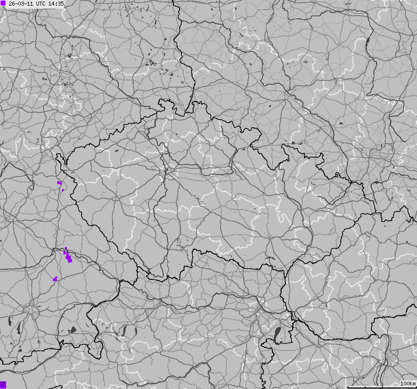 Map of lightnings across Czech Republic