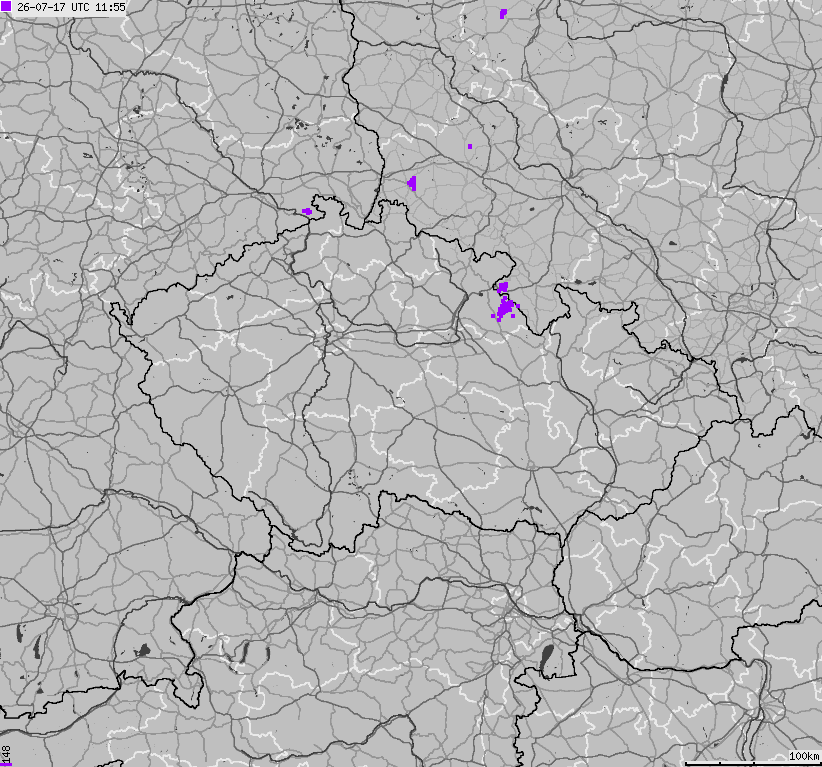 Mapa wyładowań atmosferycznych na obszarze Republiki Czeskiej
