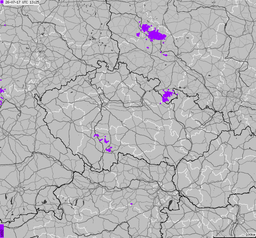 Map of lightnings across Czech Republic
