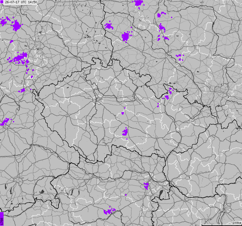 Map of lightnings across Czech Republic