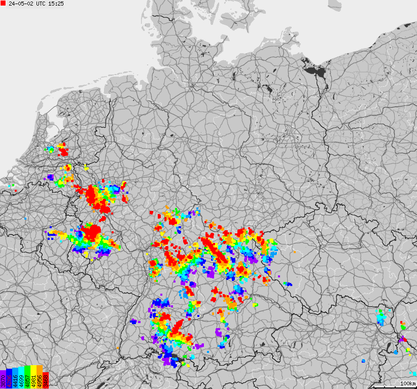 Mapa wyładowań atmosferycznych na obszarze Niemiec