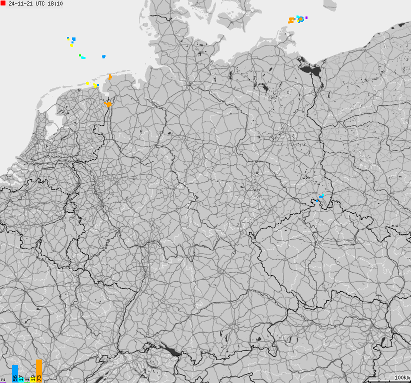 Mapa wyładowań atmosferycznych na obszarze Niemiec