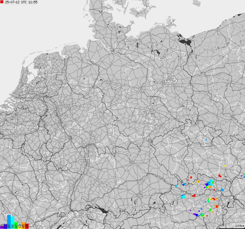 Mapa wyładowań atmosferycznych na obszarze Niemiec