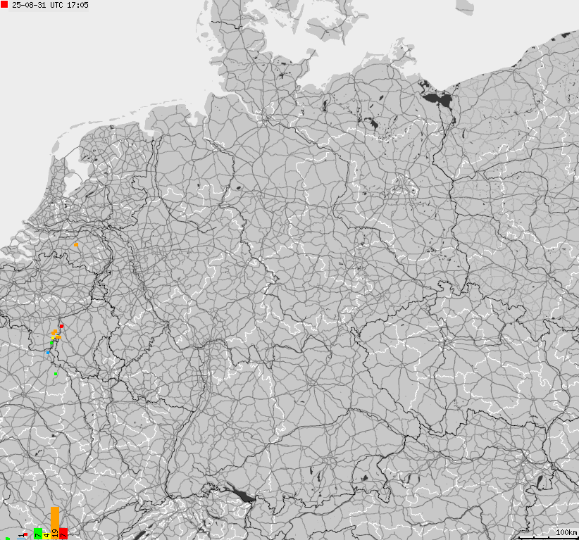 Mapa wyładowań atmosferycznych na obszarze Niemiec