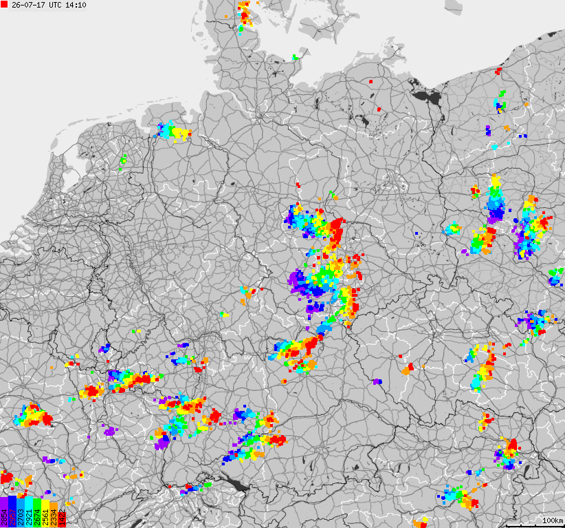 Map of lightnings across German