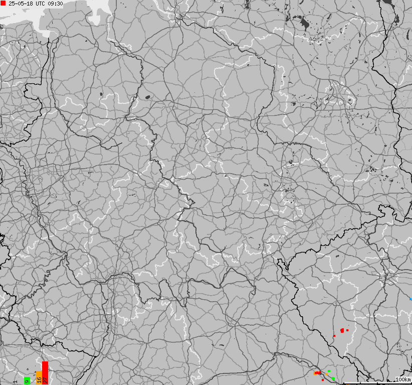 Mapa wyładowań atmosferycznych na obszarze Niemiec
