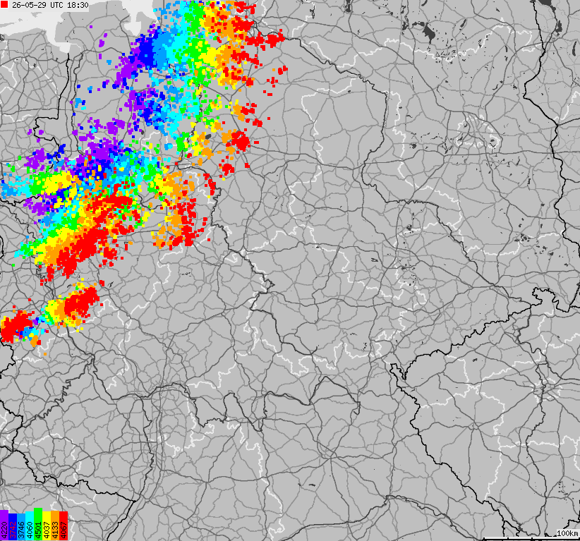 Mapa wyładowań atmosferycznych na obszarze Niemiec