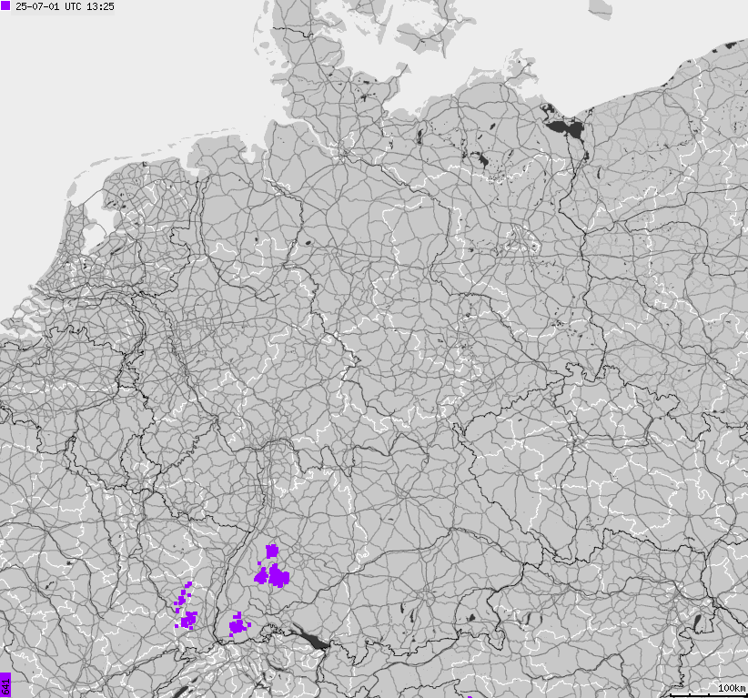 Mapa wyładowań atmosferycznych na obszarze Niemiec