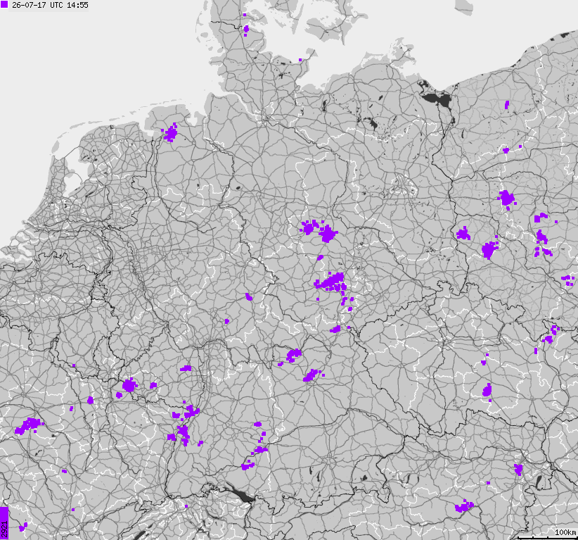 Map of lightnings across German