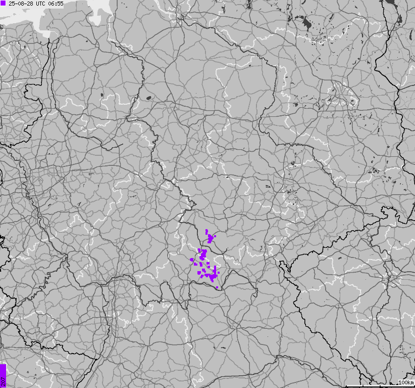 Mapa wyładowań atmosferycznych na obszarze Niemiec
