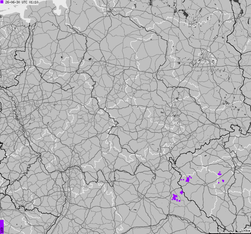 Mapa wyładowań atmosferycznych na obszarze Niemiec