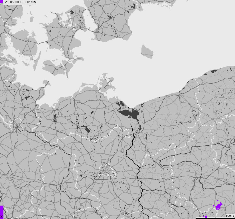 Mapa wyładowań atmosferycznych na obszarze Niemiec