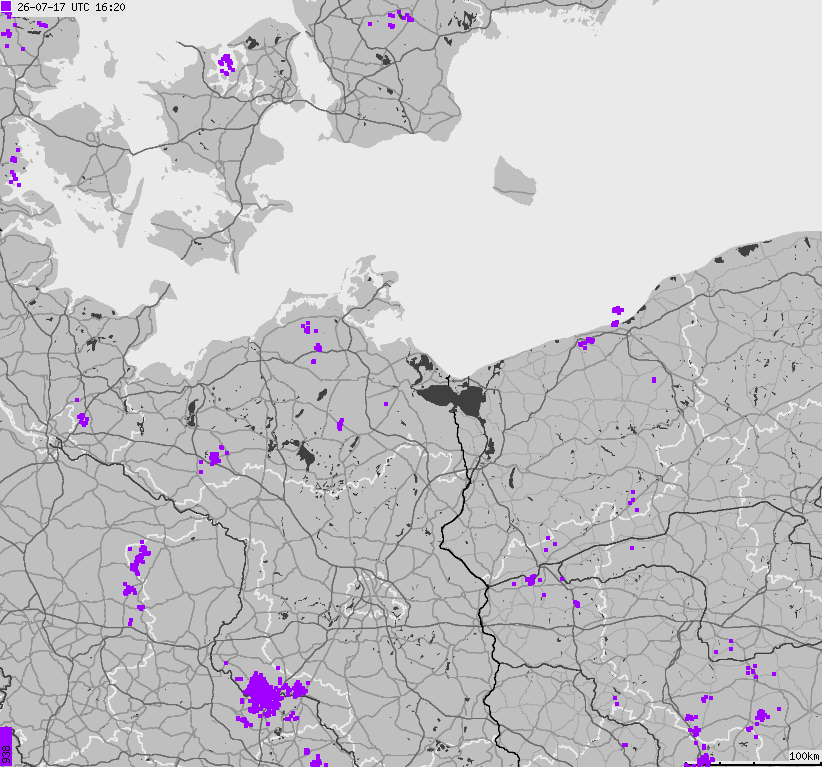 Map of lightnings across German