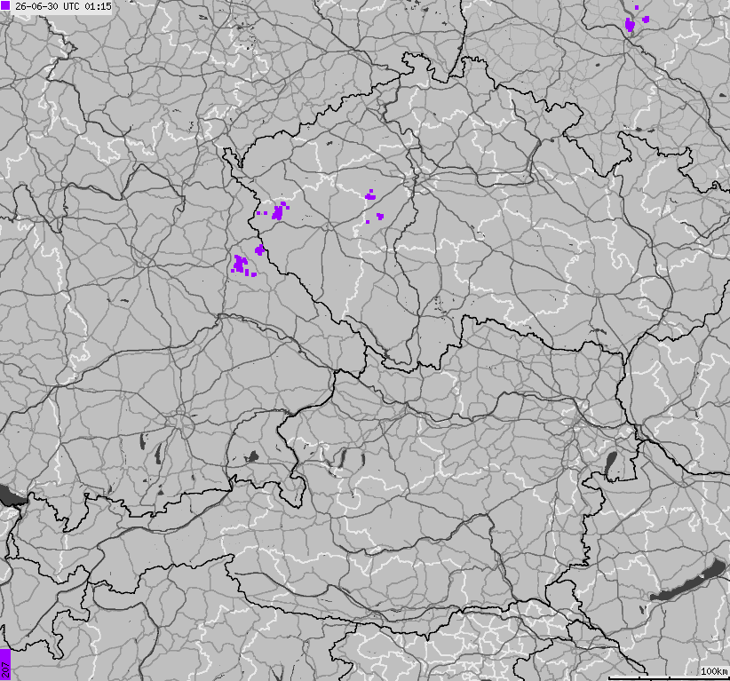Mapa wyładowań atmosferycznych na obszarze Niemiec