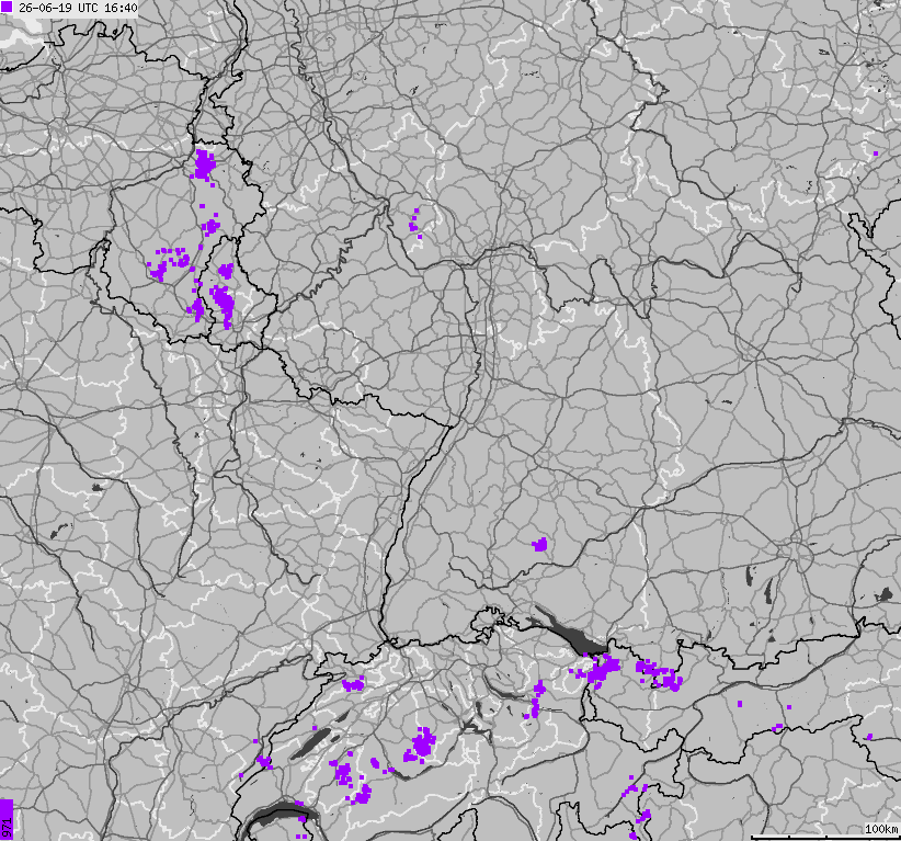 Mapa wyładowań atmosferycznych na obszarze Niemiec