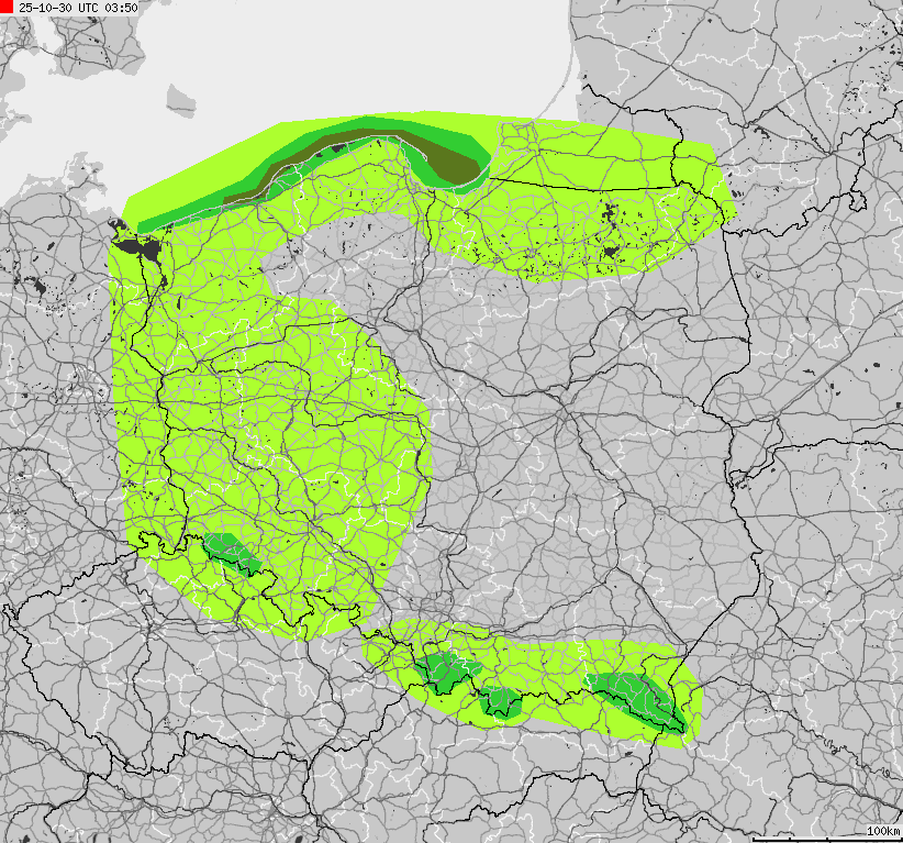 Severe weather alert map of Poland